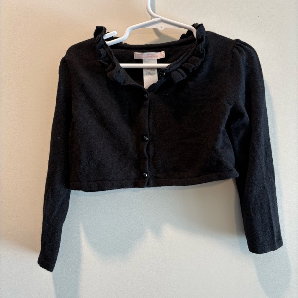 Janie and Jack Toddler Girl Black Ruffled Cardigan, 3T